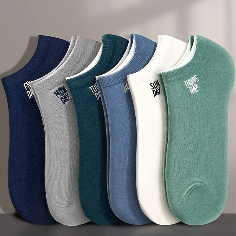 Monday to Sunday Men's No-Show Socks – Mixed Colors, Weekday Design, Daily Comfort (Pack of 7)