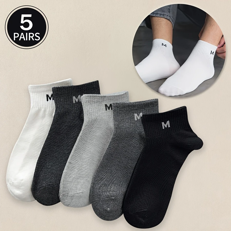 Unisex Lettered Crew Socks - Comfortable, Breathable, Casual Wear (Pack of 5)
