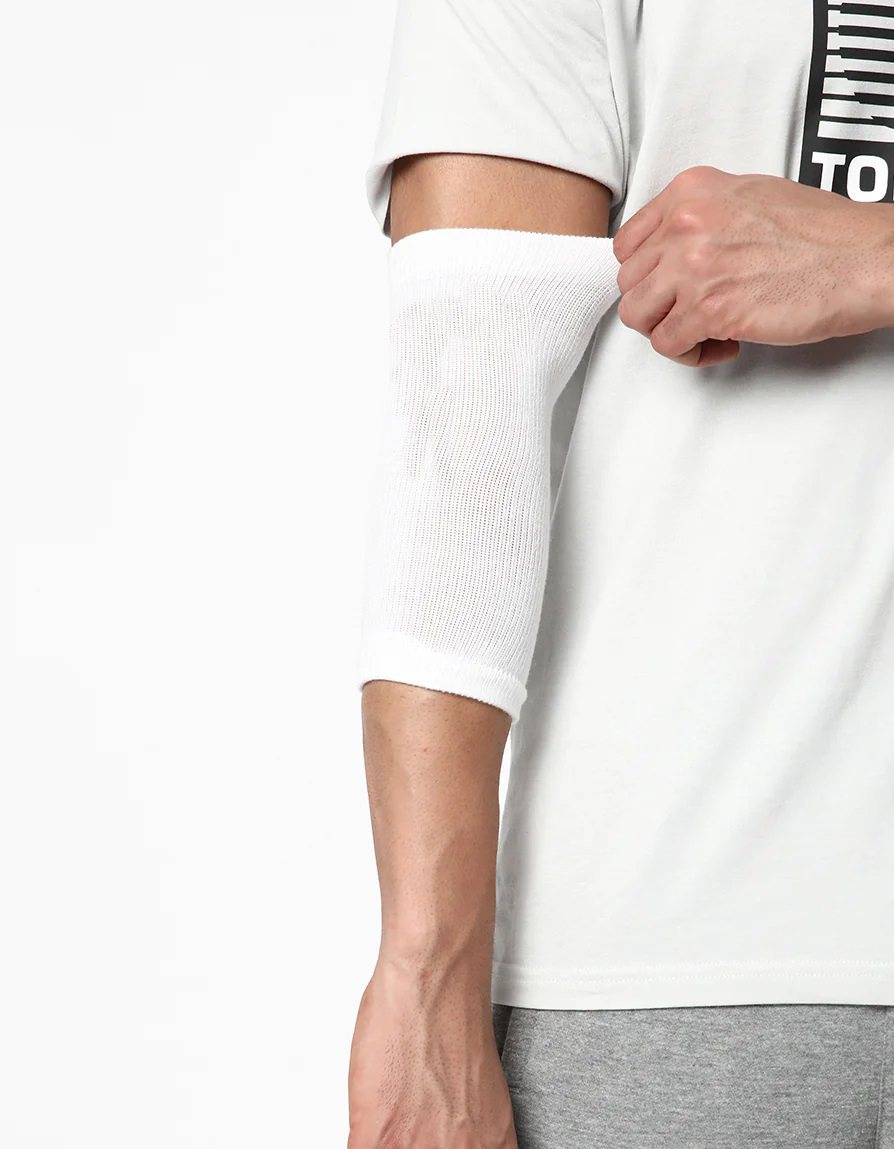 Premium Elbow Support Compression Sleeves – White | Unisex, Stretchable Poly-Cotton (Pack of 2) - Image 5