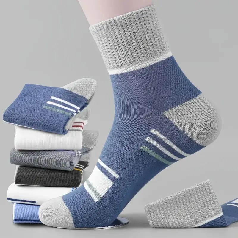 Men’s Color Block Mid-Calf Socks – Geometric, Fashionable, and All-Season Wear (Pack of 6)