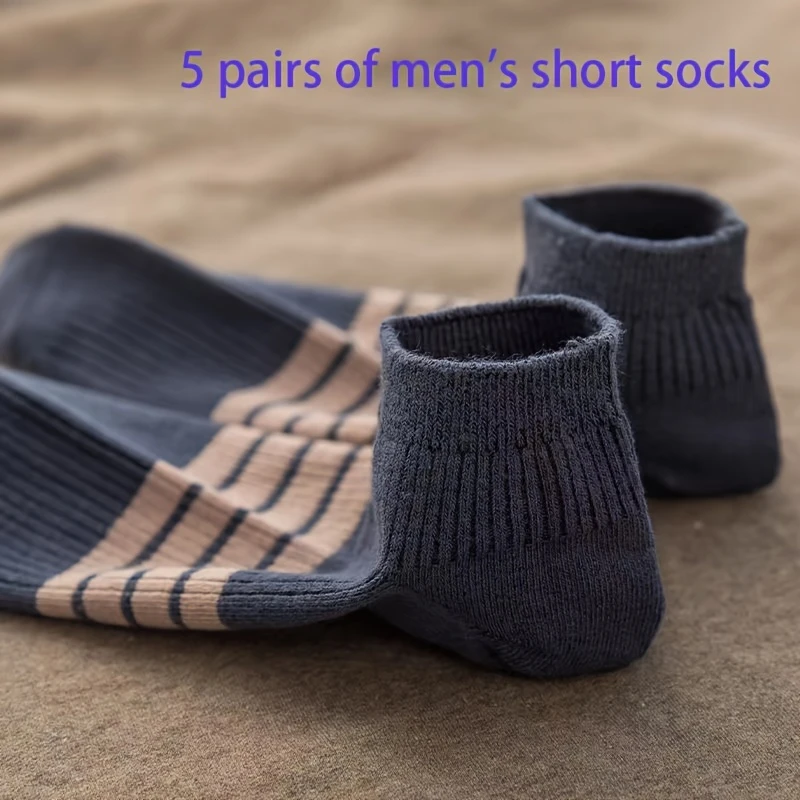 Men’s Low-Cut Cotton Blend Socks –Striped, Breathable, Anti-Odor for Summer(Pack of 5) - Image 7