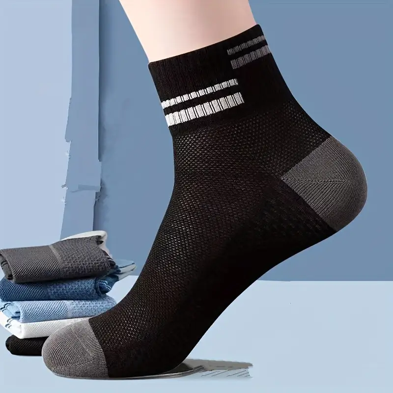Men’s Simple Solid Color Ankle Socks – Thin, Sweat-Absorbing & Lightweight (Pack of 5) - Image 4
