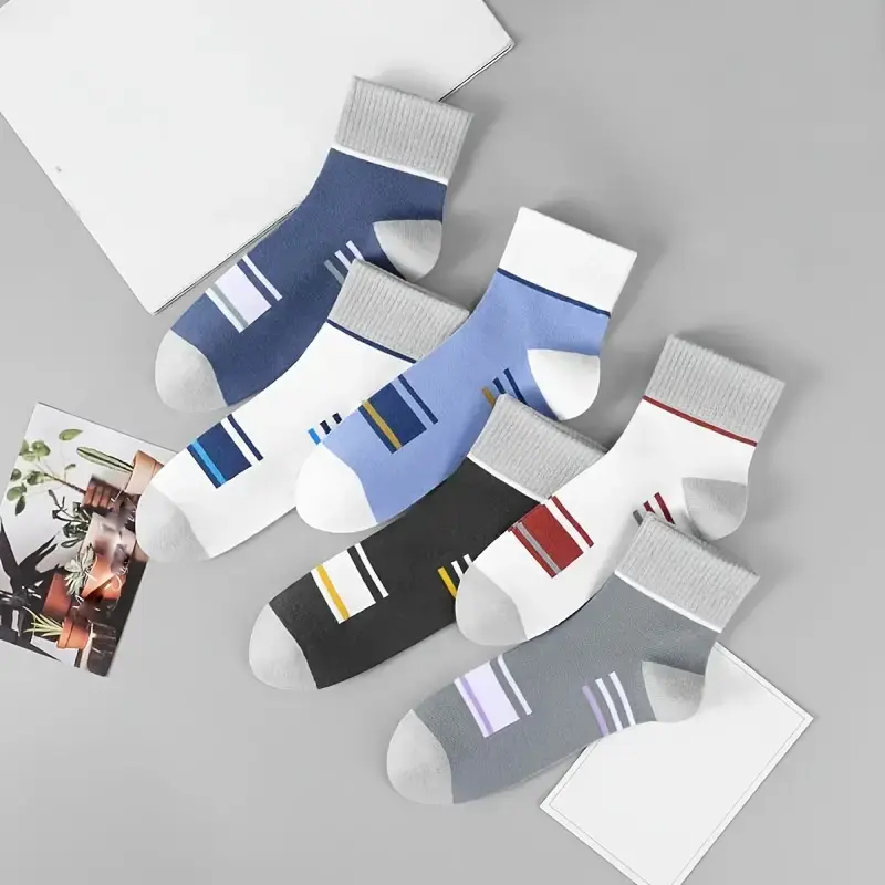 Men’s Color Block Mid-Calf Socks – Geometric, Fashionable, and All-Season Wear (Pack of 6) - Image 3