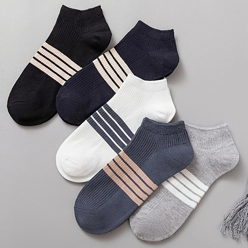 Men’s Low-Cut Cotton Blend Socks –Striped, Breathable, Anti-Odor for Summer(Pack of 5) - Image 2