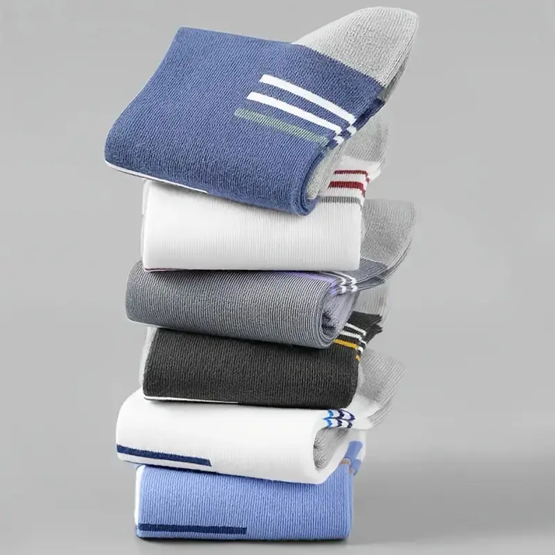 Men’s Color Block Mid-Calf Socks – Geometric, Fashionable, and All-Season Wear (Pack of 6) - Image 4