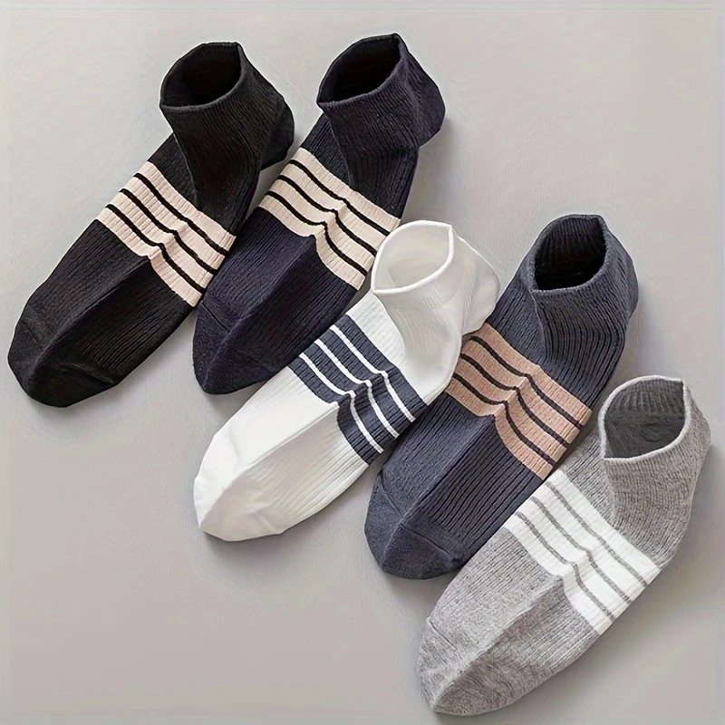 Men’s Low-Cut Cotton Blend Socks –Striped, Breathable, Anti-Odor for Summer(Pack of 5) - Image 3