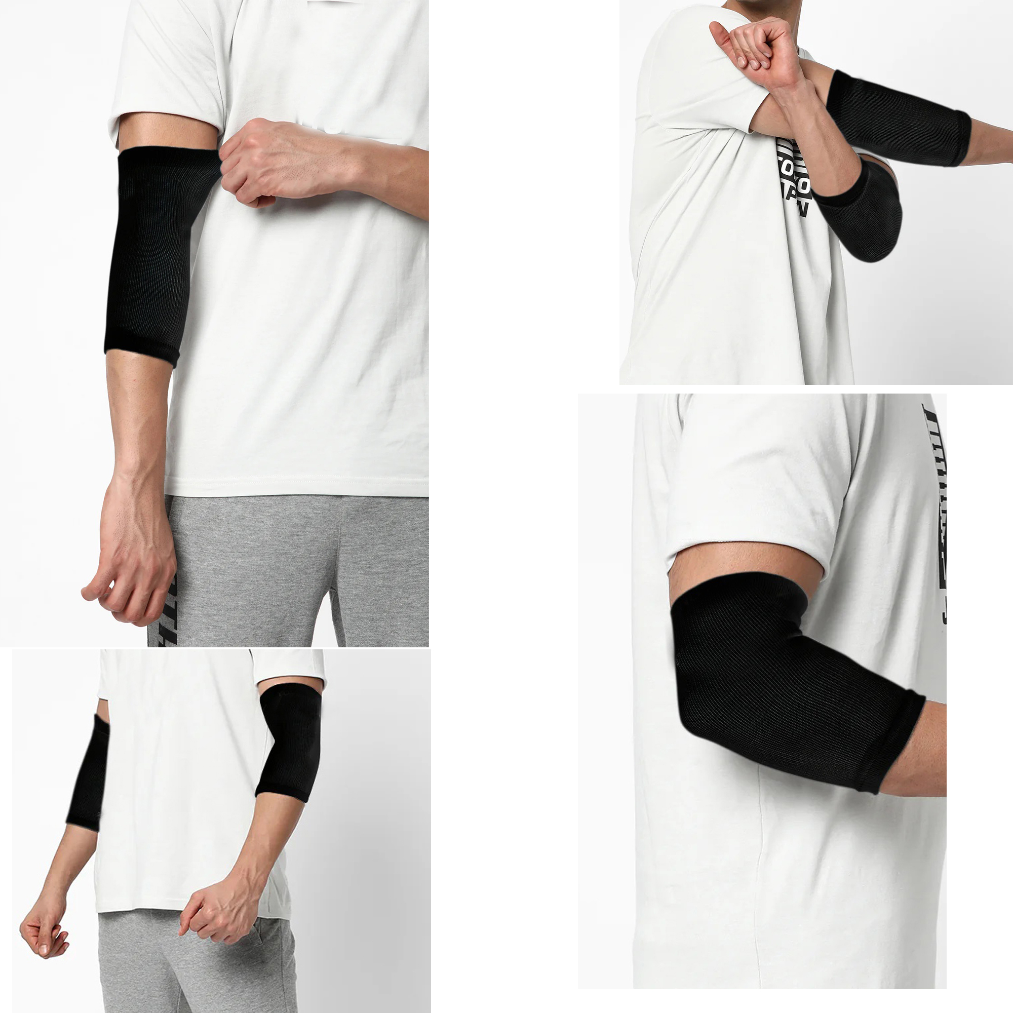 Premium Elbow Support Compression Sleeves – Black | Unisex, Stretchable Poly-Cotton (Pack of 2) - Image 2