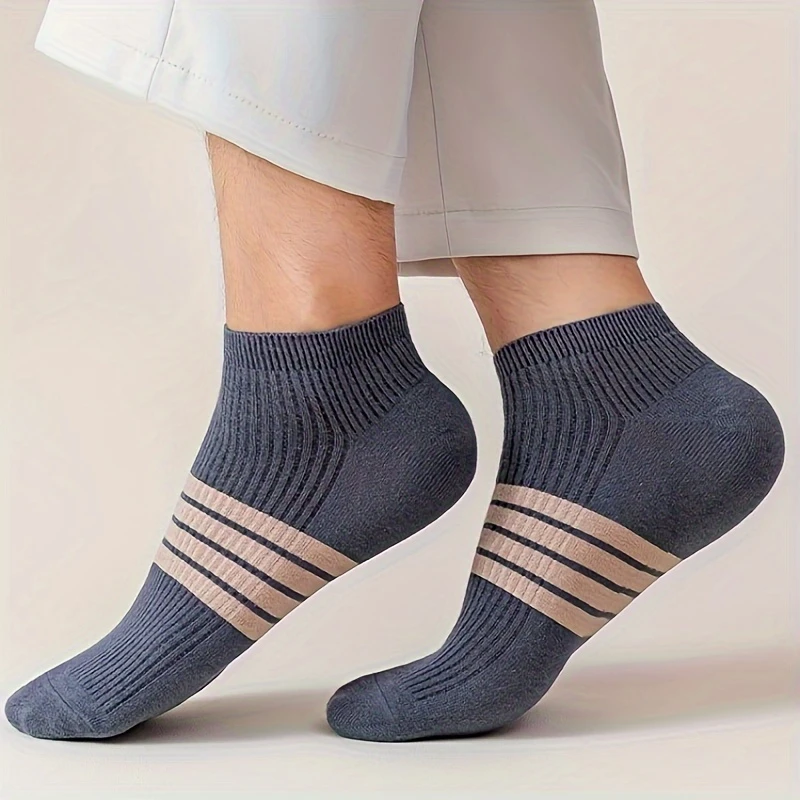 Men’s Low-Cut Cotton Blend Socks –Striped, Breathable, Anti-Odor for Summer(Pack of 5) - Image 4