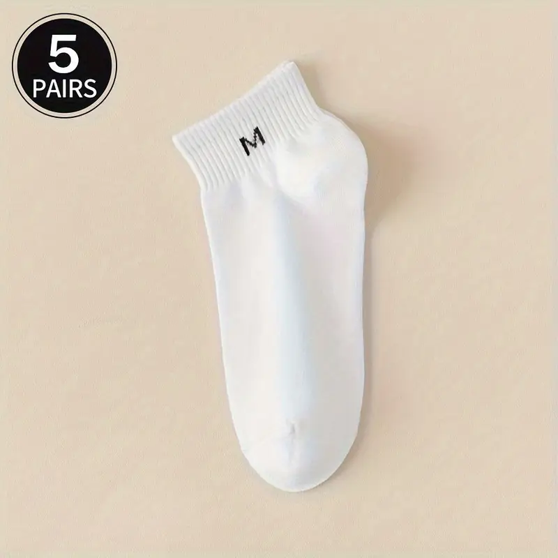 Unisex Lettered Crew Socks - Comfortable, Breathable, Casual Wear (Pack of 5) - Image 3