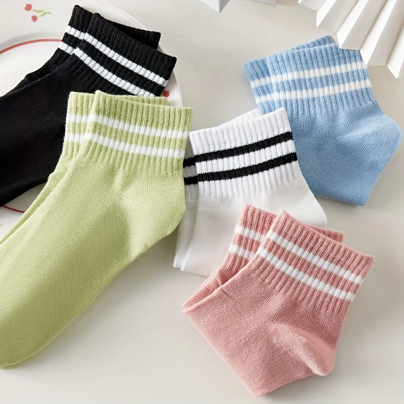 Women's Multi-Color Socks – Short Length, Striped & Plain (Pack of 5)