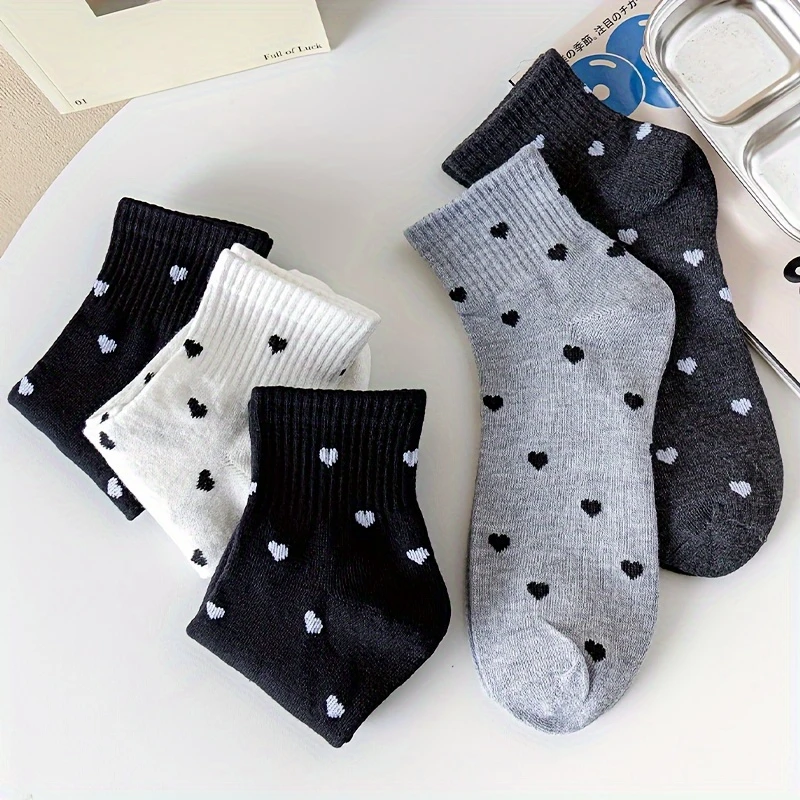 Casual Heart Pattern Ankle Socks – Poly Cotton Blend for Women (Pack of 5)