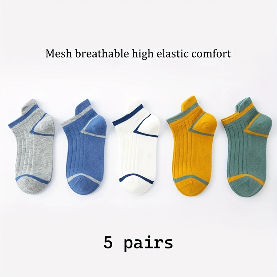 Unisex Sports Socks for Kids – Solid Color Stripes, Sweat-Resistant Bamboo (Pack of 5)