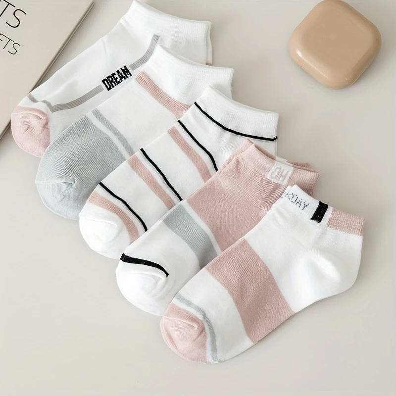 Women’s Summer Color-Mix Breathable Low-Cut Striped Socks - Poly Cotton (Pack of 5) - Image 10