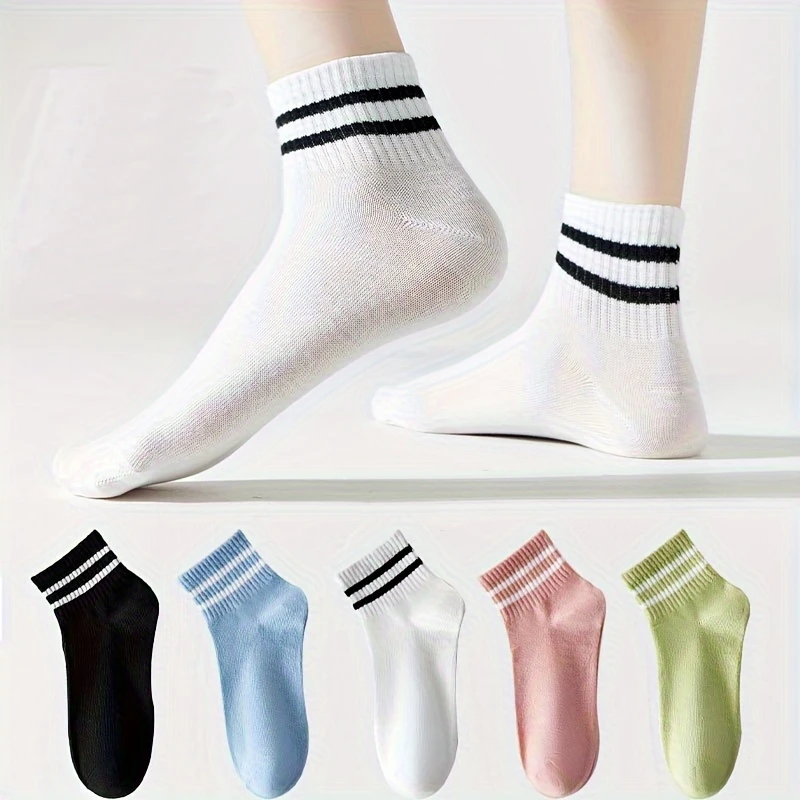 Women's Multi-Color Socks – Short Length, Striped & Plain (Pack of 5) - Image 3