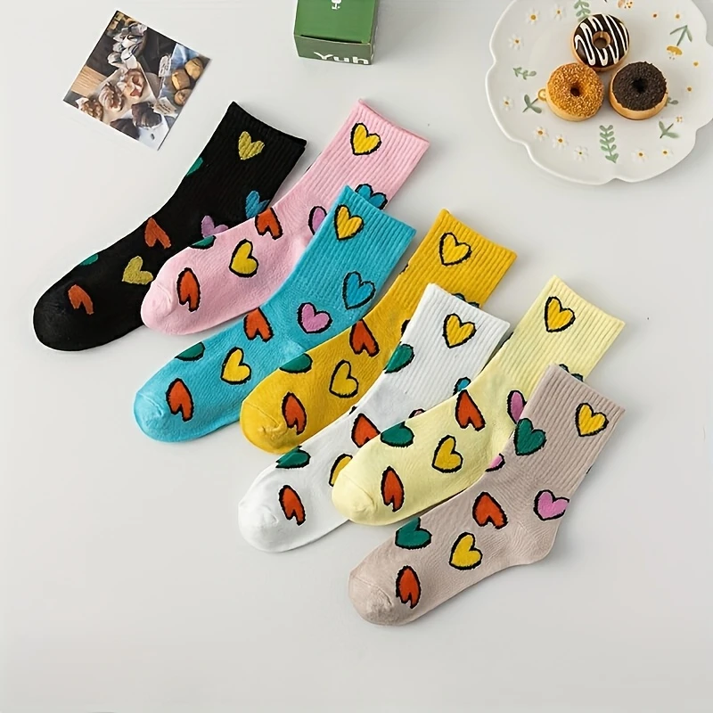 Women’s Colorful Heart Socks – Elegant Mid-Calf Length (Pack of 7) - Image 3