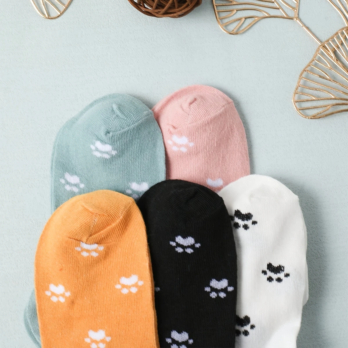 Women’s Colorful Paw Print Socks | Short Length - Pack of 5 - Image 3