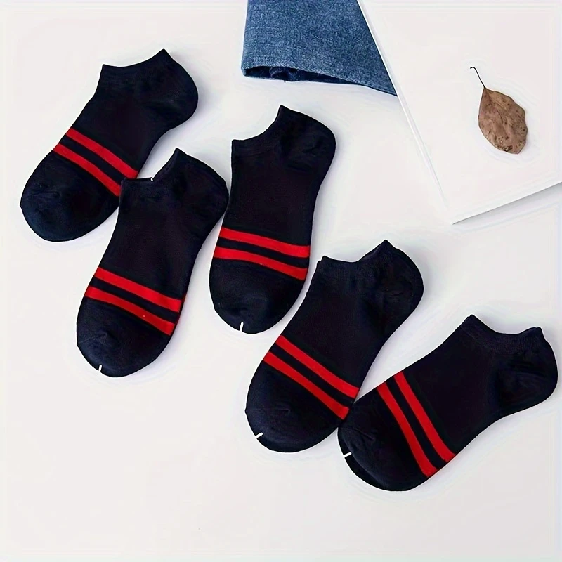 Men’s Bamboo Ankle Socks – Lightweight Striped Low-Cut for Summer (Pack of 5) - Image 4