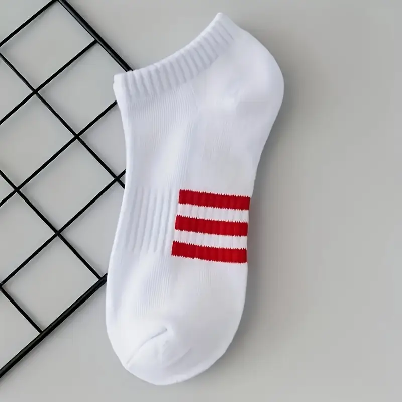 Men’s White Ankle Socks – Soft Bamboo Fabric with Small Color Stripes - Image 4