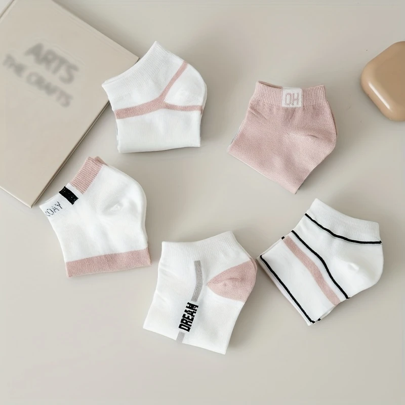 Women’s Summer Color-Mix Breathable Low-Cut Striped Socks - Poly Cotton (Pack of 5) - Image 3