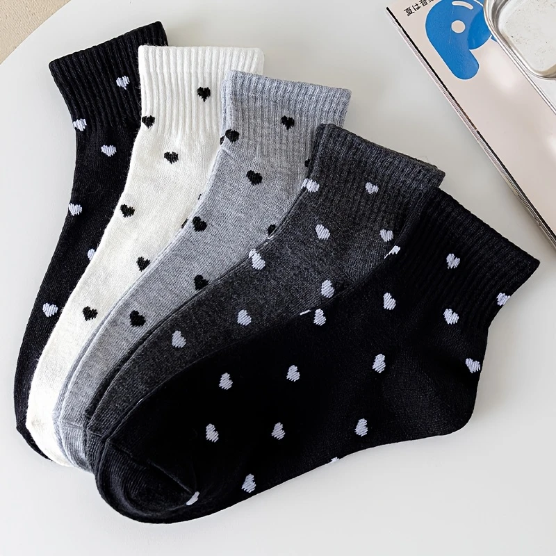 Casual Heart Pattern Ankle Socks – Poly Cotton Blend for Women (Pack of 5) - Image 4