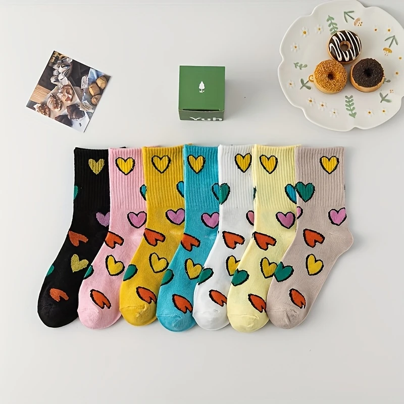 Women’s Colorful Heart Socks – Elegant Mid-Calf Length (Pack of 7) - Image 4