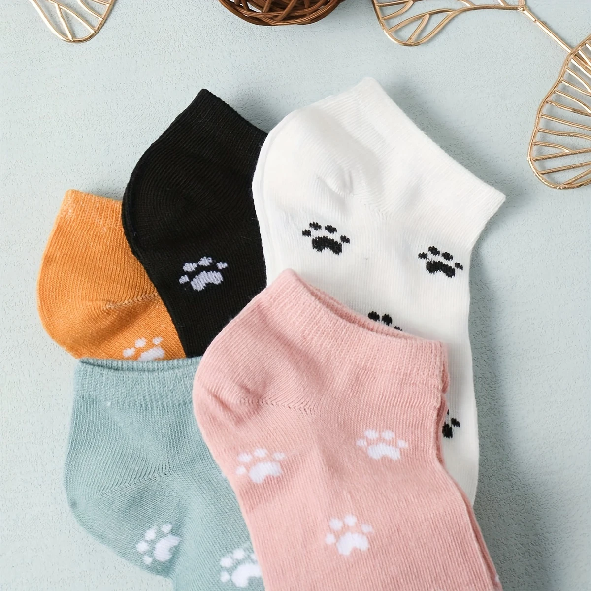 Women’s Colorful Paw Print Socks | Short Length - Pack of 5 - Image 4