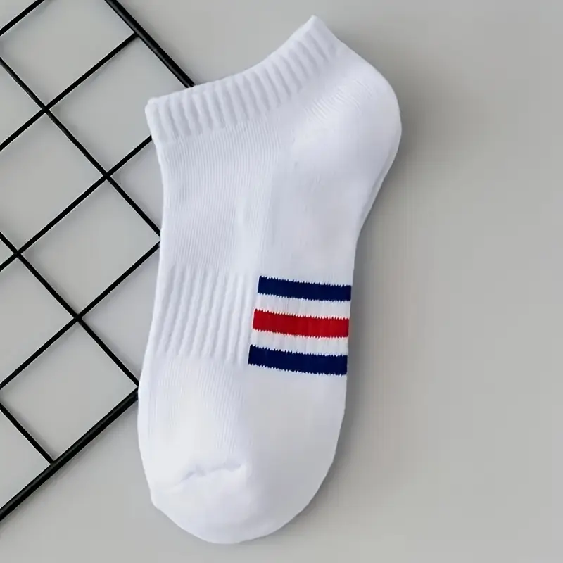 Men’s White Ankle Socks – Soft Bamboo Fabric with Small Color Stripes - Image 5
