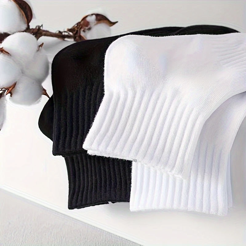Unisex Pure Cotton Socks - Short Solid Socks for All Seasons Black or White, (Pack of 5) - Image 3