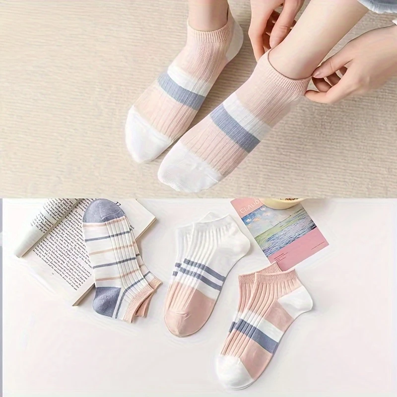 Women’s Fashion Ankle Socks – Knitted Comfort Striped Design (Pack of 5) - Image 5