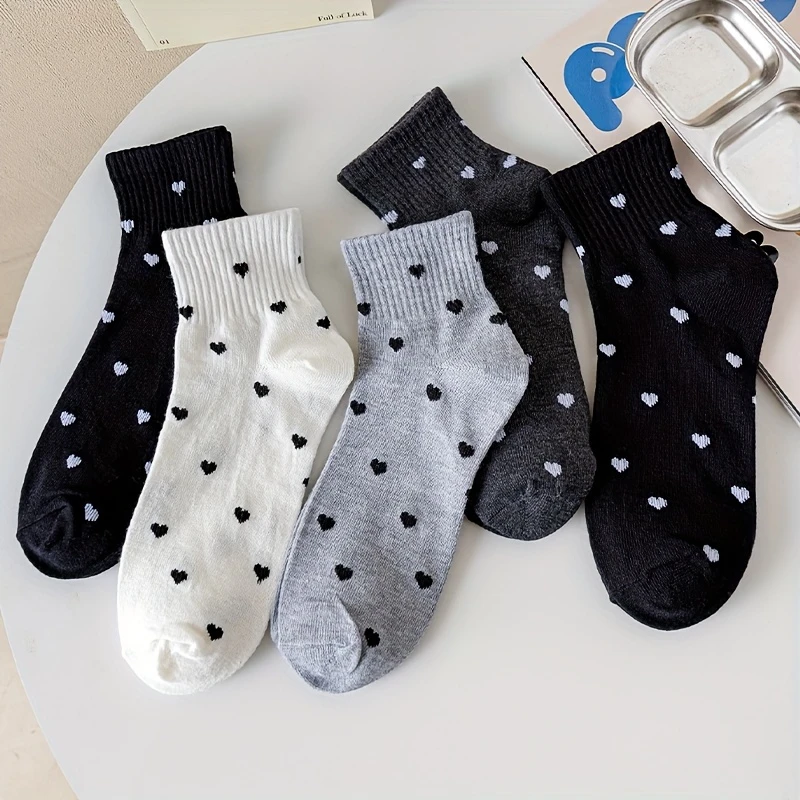 Casual Heart Pattern Ankle Socks – Poly Cotton Blend for Women (Pack of 5) - Image 5