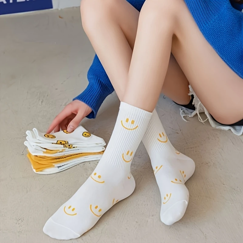 Women’s Fun Smiley Sports Socks –Yellow Mid-Length Comfort Fit (Pack of 6) - Image 3