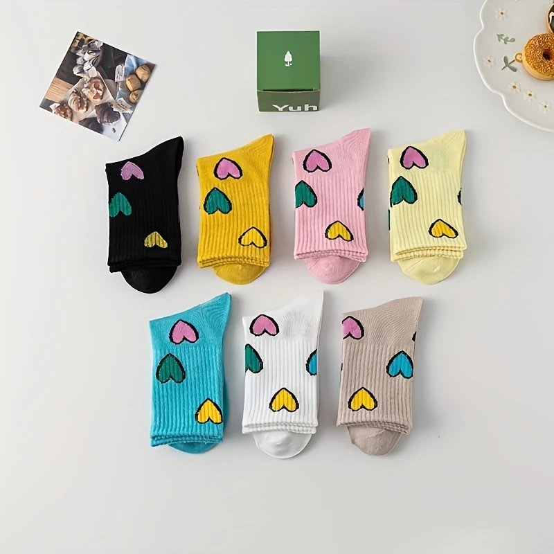 Women’s Colorful Heart Socks – Elegant Mid-Calf Length (Pack of 7) - Image 5