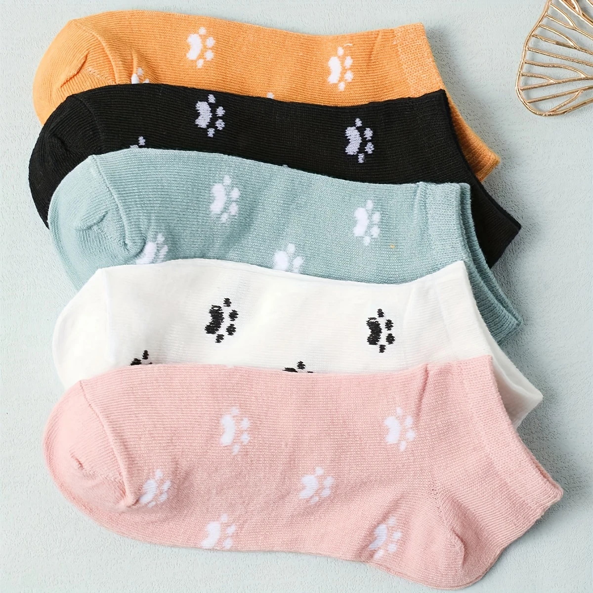 Women’s Colorful Paw Print Socks | Short Length - Pack of 5 - Image 5