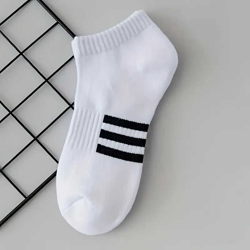 Men’s White Ankle Socks – Soft Bamboo Fabric with Small Color Stripes - Image 6