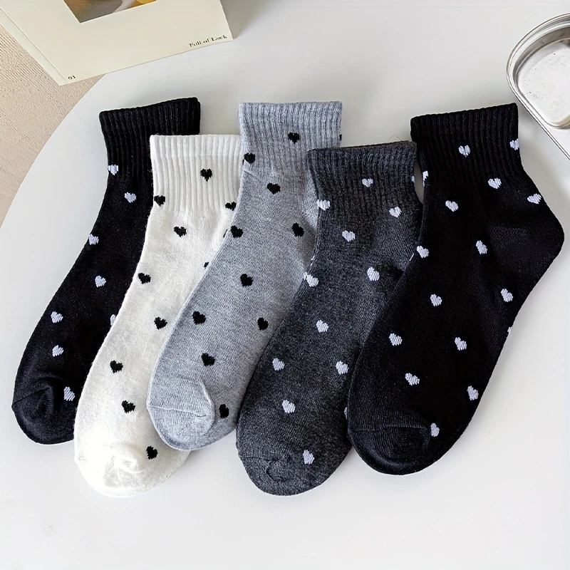 Casual Heart Pattern Ankle Socks – Poly Cotton Blend for Women (Pack of 5) - Image 6
