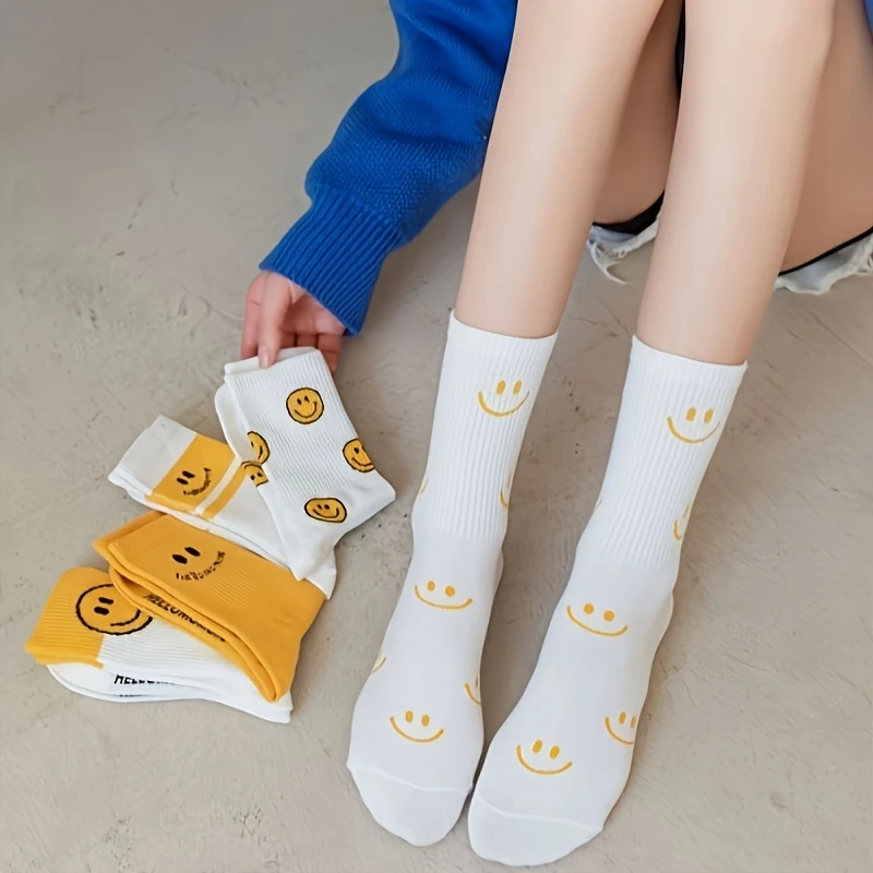 Women’s Fun Smiley Sports Socks –Yellow Mid-Length Comfort Fit (Pack of 6) - Image 4