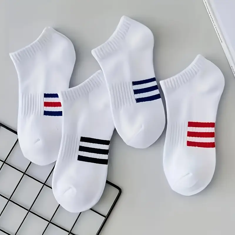 Men’s White Ankle Socks – Soft Bamboo Fabric with Small Color Stripes - Image 7