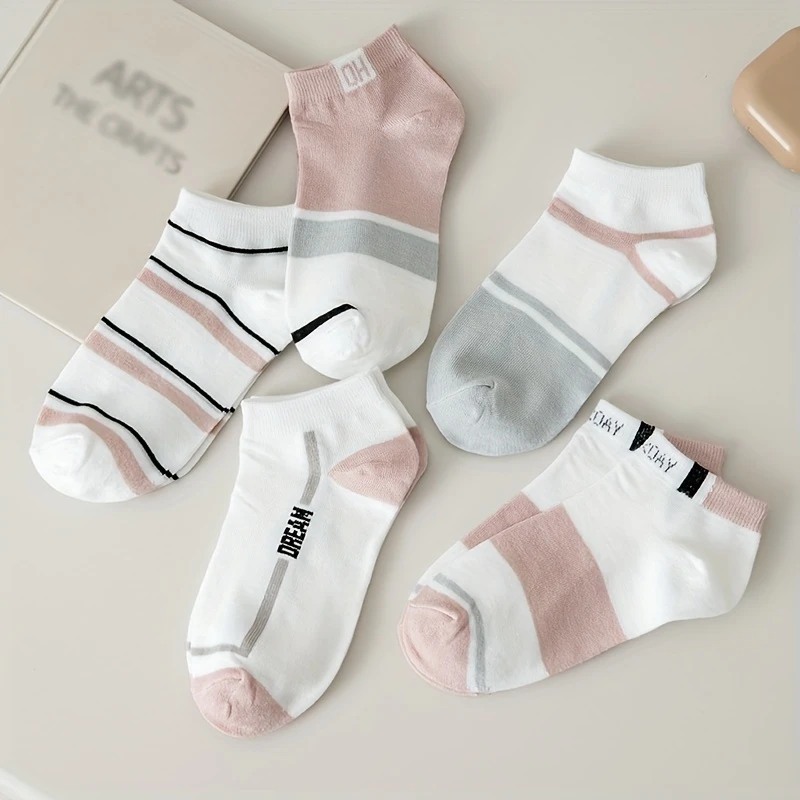 Women’s Summer Color-Mix Breathable Low-Cut Striped Socks - Poly Cotton (Pack of 5) - Image 6