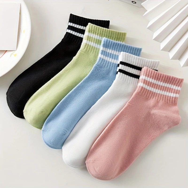Women's Multi-Color Socks – Short Length, Striped & Plain (Pack of 5) - Image 7