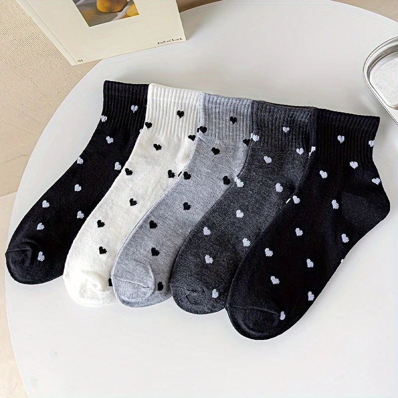 Casual Heart Pattern Ankle Socks – Poly Cotton Blend for Women (Pack of 5) - Image 7