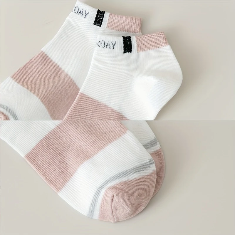 Women’s Summer Color-Mix Breathable Low-Cut Striped Socks - Poly Cotton (Pack of 5) - Image 7