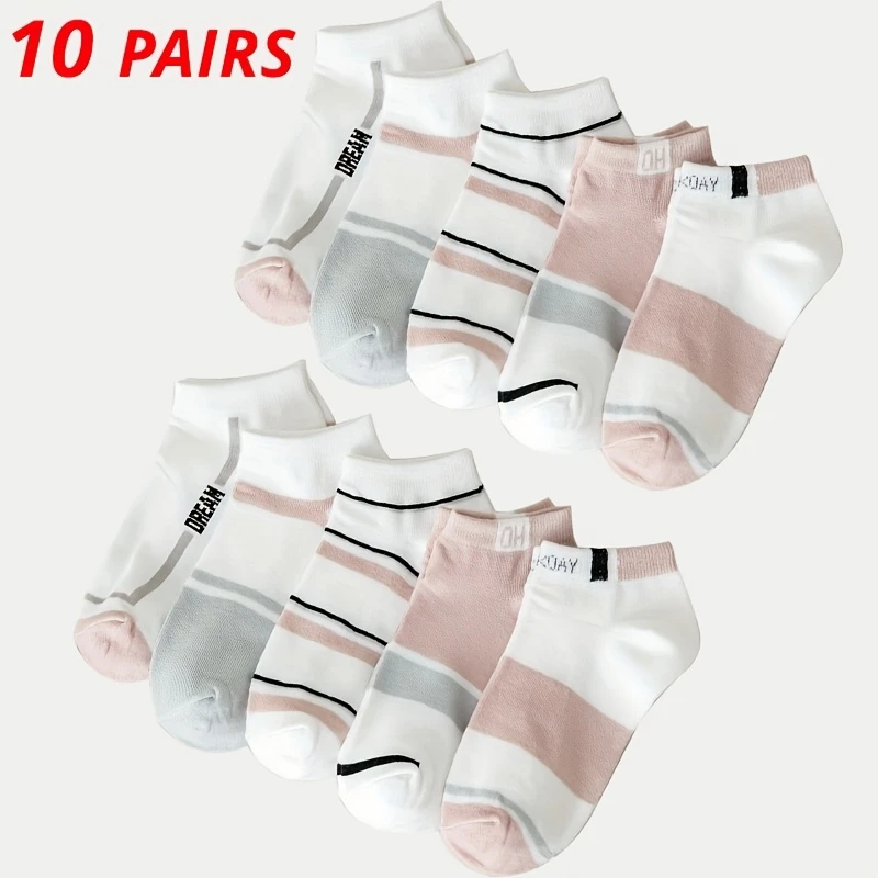 Women’s Summer Color-Mix Breathable Low-Cut Striped Socks - Poly Cotton (Pack of 5) - Image 8