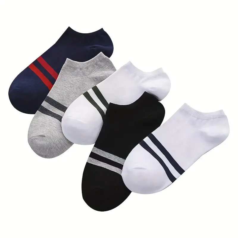 Men’s Bamboo Ankle Socks – Lightweight Striped Low-Cut for Summer (Pack of 5) - Image 3