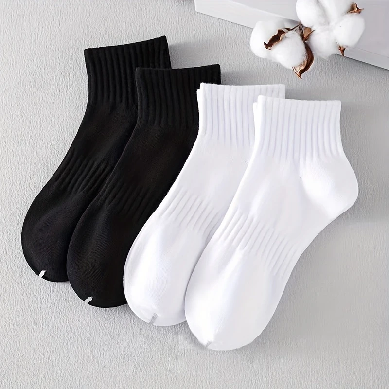 Unisex Pure Cotton Socks - Short Solid Socks for All Seasons Black or White, (Pack of 5)