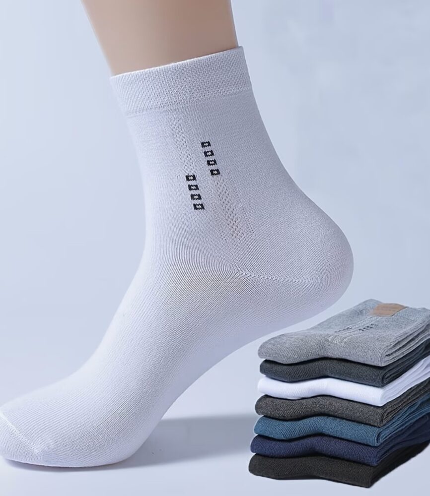 Men's White Crew Sock with 5-Color Stack