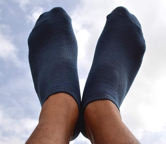 Men's Navy Blue Ankle Socks on Feet Outdoor