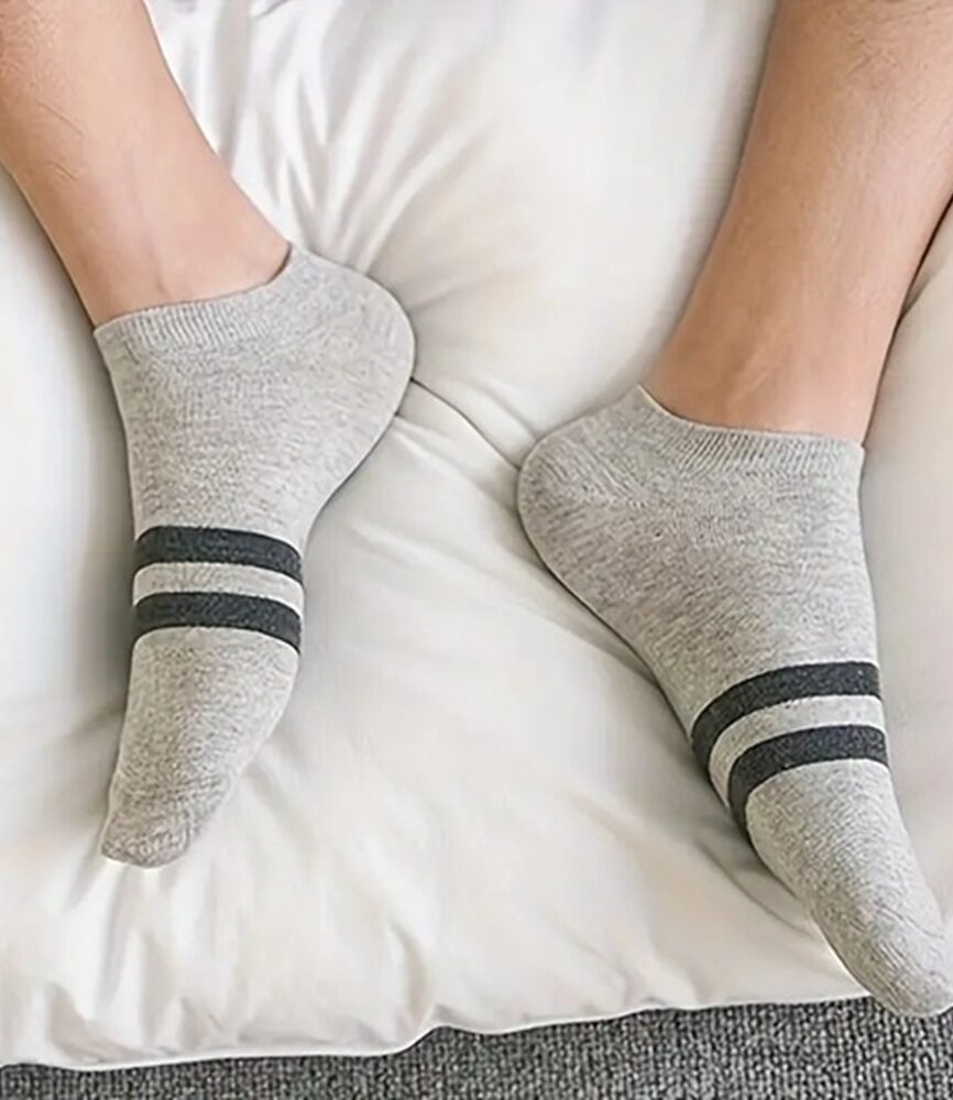 Black with Grey Stripes Sport Sock on Foot