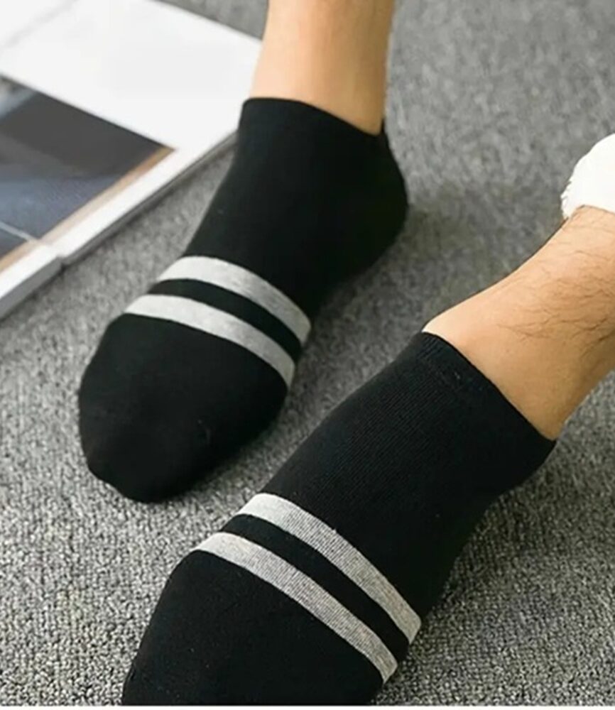 Heather Grey Striped Athletic Sock on Foot