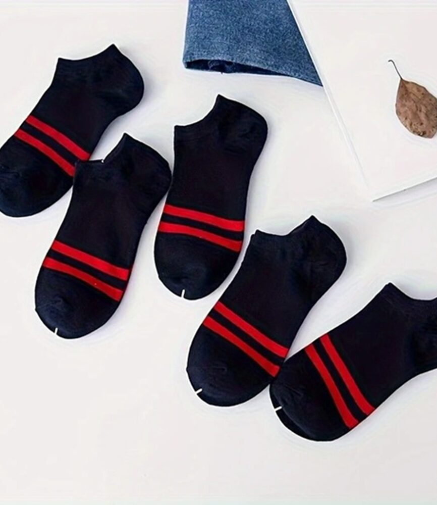 Navy Blue with Red Stripe Sport Sock on Foot