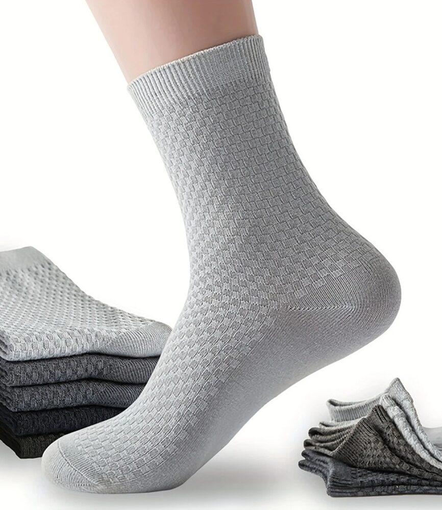Navy Blue Diamond Knit Crew Sock on Foot